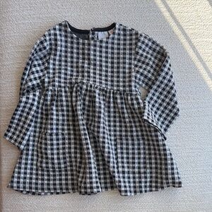 Zara Black and White Checkered Kids Casual Dress